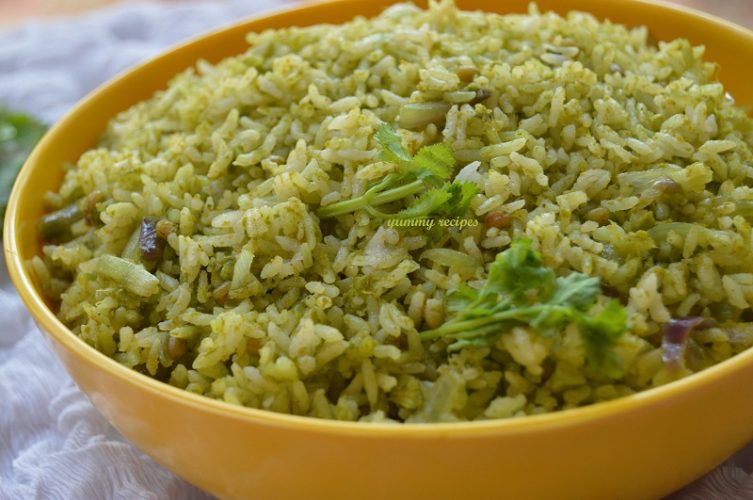 Coriander Rice / Green Rice With Okra / Vendaikka Pachadi Yummy Recipes