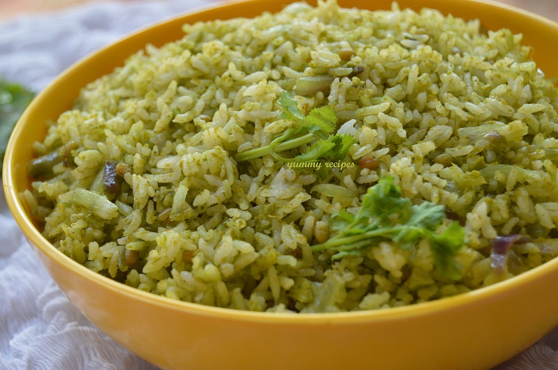 Coriander Rice / Green Rice With Okra / Vendaikka Pachadi – Yummy Recipes
